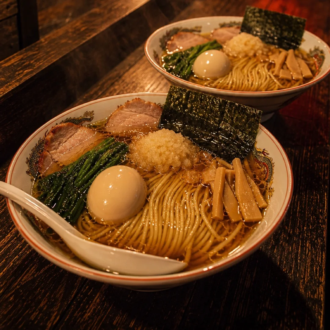 カウンターに並ぶ二杯の中華そば